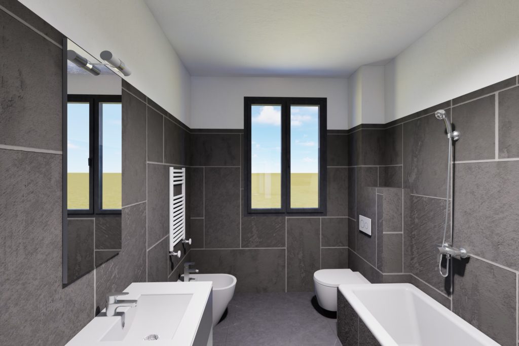 Render 3d fotorealistico di un bagno